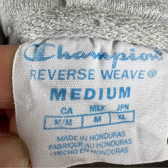 Champion Reverse Weave Big C Spell Out Logo Hoodie Gray Medium Thick Soft - Picture 8 of 11